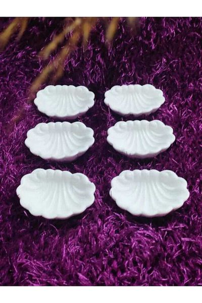 PULCA SHOP 6 Pieces White Color Oyster Coffee Side Presentation Tray Turkish Delight Tray Treats