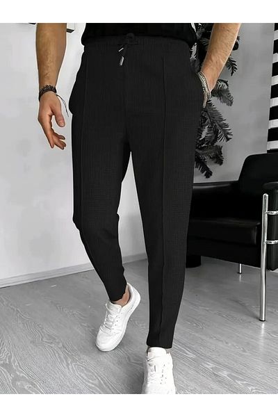 leyla sanat sanata yeni bir bakış açısı Leyla Art a New Perspective on Art Men's High Waist Front Lace-Up Waffle Pants with Pockets