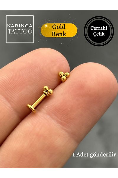 Karınca Piercing Fashion Minimal Three Bulk - Tragus Helix Flat Nose Nostril Labret Ear Piercing - Gold Color