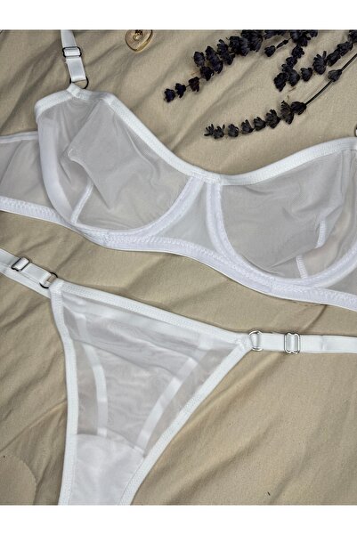 ROZENİN LINGERIE Λευκό Σετ σουτιέν Bralet από τούλι χωρίς κάλυμμα (ΣΟΥΤΙΕΝ-ΤΑΝΓΚΟ)