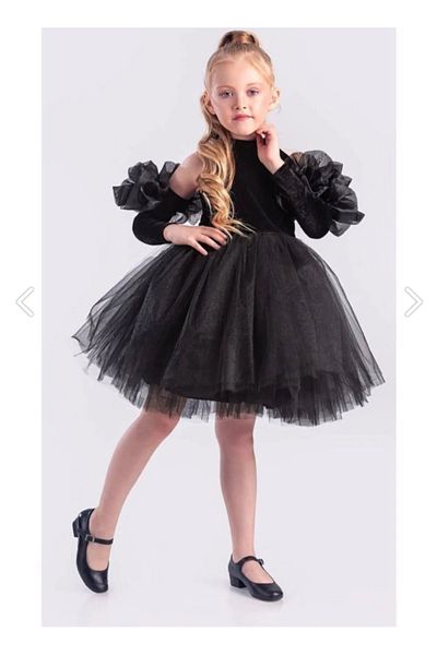 Sare Çocuk Giyim Fluffy Girl's Princess Evening Dress with Rose Sleeves Back Stripe Detail, Stylish Special Occasion Dress