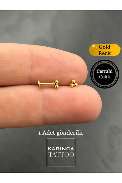 Karınca Piercing Fashion Minimal Three Bulk - Tragus Helix Flat Nose Nostril Labret Ear Piercing - Gold Color