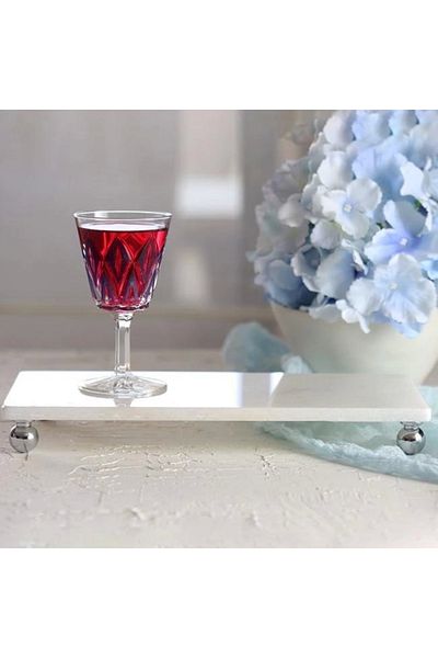 Akayev Marble White 30x15 Cm Silver Bead Standing Presentation Plate