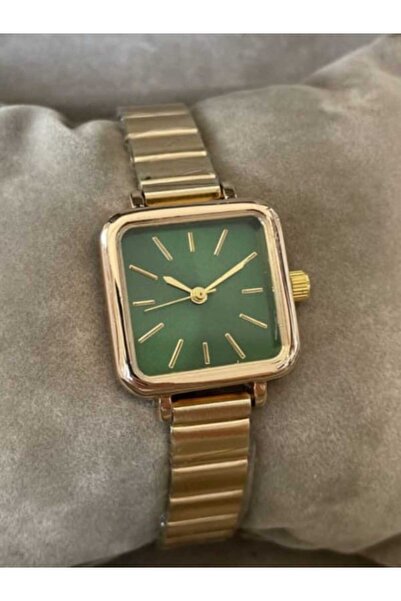 Choppers Vintage Model Minimal Kare Yeşil Kadran Rose Renk Şık Kadın Kol Saati