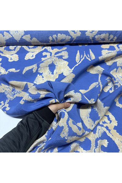 Yaren Ülker Ayrobin Patterned Draped Modal Fabric - Double Top Blue (En 150 cm)