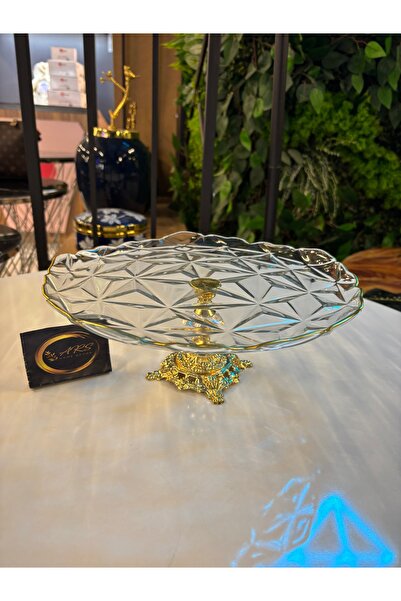 Paşabahçe ARS Paşabahçe Metal Kare Ayaklı Kesme Görünümlü Kenarı YALDIZLI Sunumluk, Dekoratif Tabak, Borcam