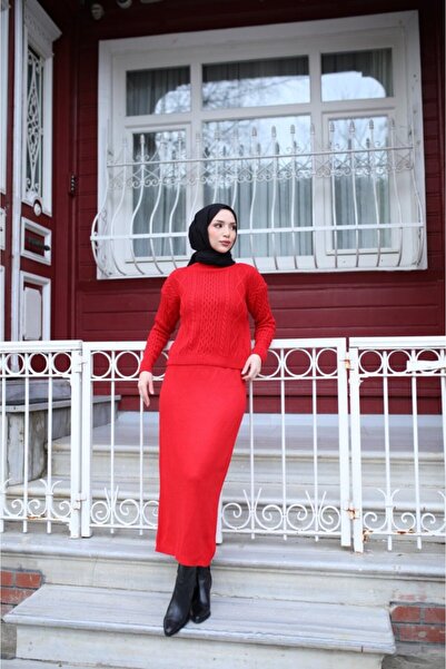 Hariqa Women's Long Sleeve Turtleneck Blouse and Skirt Double Knitwear Set