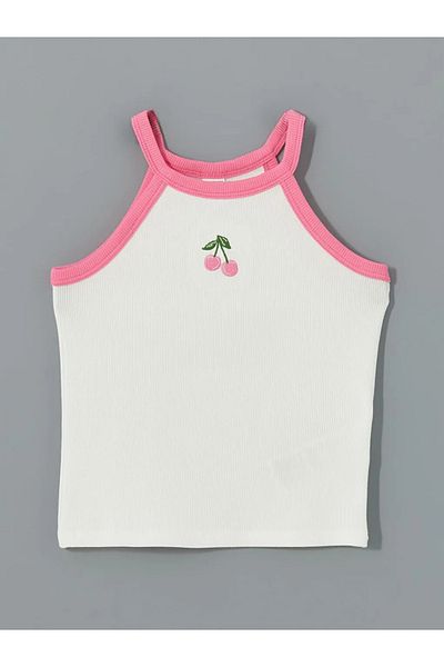 LC Waikiki Lcw Kids Ecru Halter Neck Embroidered Combed Cotton Girls' Undershirt