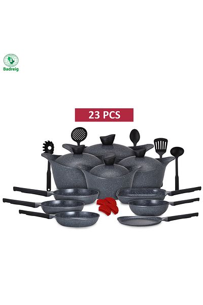 badreig LAHOYA CERAMIC COATED COOKWARE SET 23 PCS (GRAY) |Made in Saudi