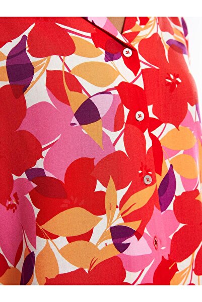 LC Waikiki Printed Short Sleeve Viscose Women's Shirt with Front Button Closure (S2)