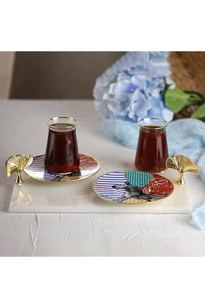 Akayev Marble White 30x20 Cm Gold Ginkgo Presentation Plate