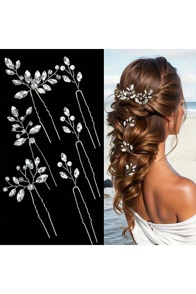 Eva Flore 6 Pieces Rhinestone Hair Clip for Brides - Hair Hairpin and Bun Clip