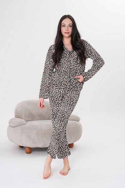 Arvin Pijama Βαμβακερή Πιτζάμες με γιακά με κουμπιά Leopard Print