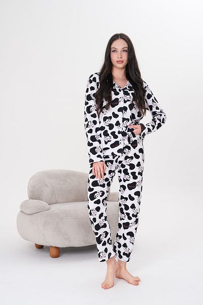 Arvin Pijama Set pijamale din bumbac cu nasturi și guler cu imprimeu lapte