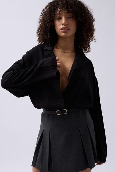 Black Fashion Cămașă neagră cu buzunar cu guler