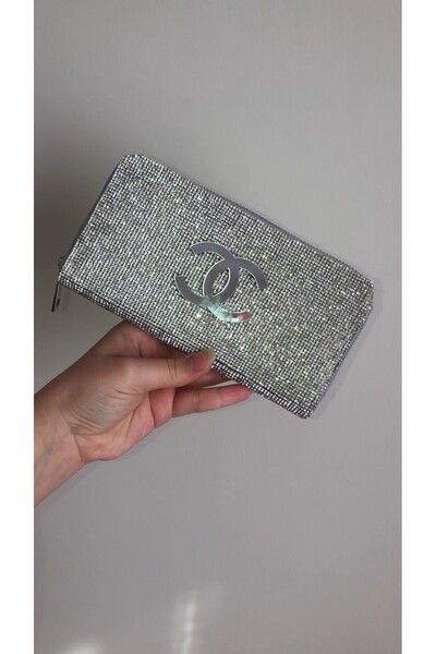 BUTİKSULTANS Kristal Taşlı Fermuarlı Cüzdan