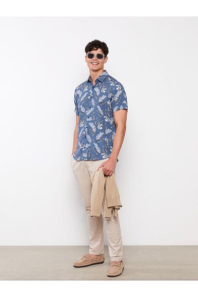 LC Waikiki Regular Fit Short Sleeve Patterned Viscose Men's Shirt
