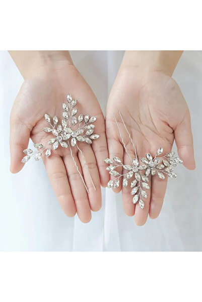 Eva Flore Silver Crystal Hair Clips for Brides - Hair Hairpin and Bun Clip 2 Pack