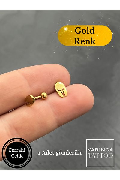 Karınca Piercing Gold Color Greek Greek Helmet Figure - Helix Conch Tragus Gold Piercing Ashtray Earrings