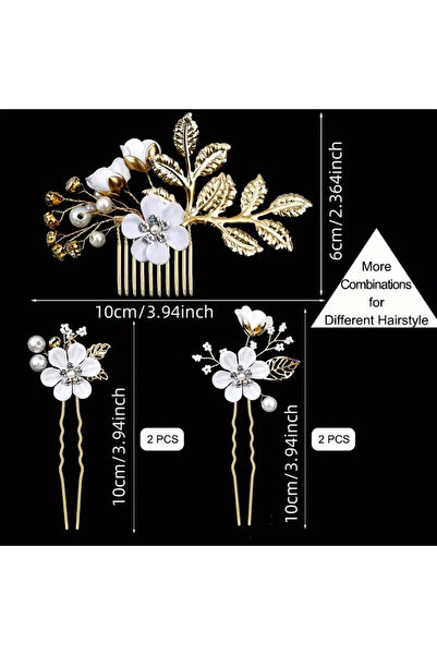 Eva Flore 5Pcs Gold Floral Pattern Leaf Hair Clip - Hair Accessory Bun Barrette for Brides