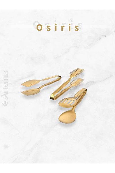 DMR LİFE Mat Gold Service Presentation Pasta Pasta Salad Cake Tongs Set Set of 3