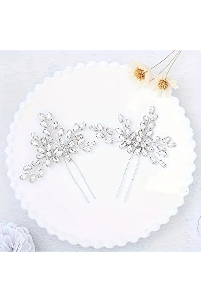 Eva Flore Silver Crystal Hair Clips for Brides - Hair Hairpin and Bun Clip 2 Pack