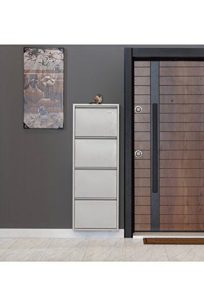 KASER 4’lü metal ayakkabılık, kapı önü ayakkabılık, gri ayakkabılık,