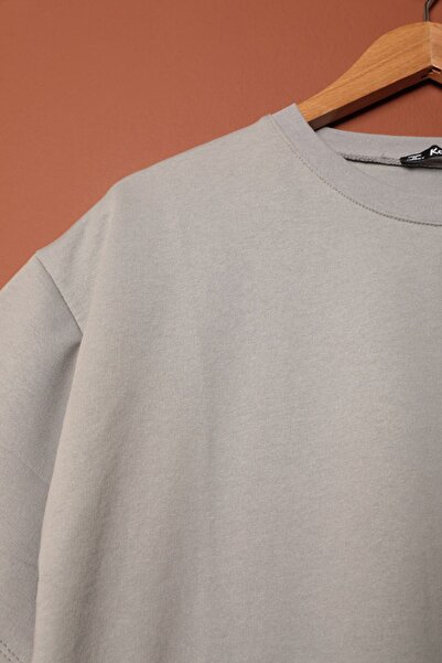Lukas Gıronda Zero Collar Oversize Two Thread T-Shirt-Grey