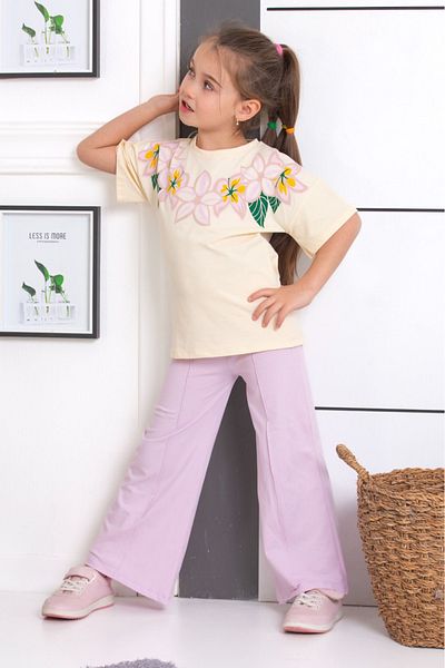 tunays shopping Spanish Leg Leggings Pants Floral Printed Oversize Tshirt Girls' Bottom Top Set