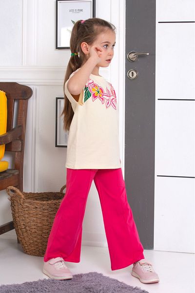 tunays shopping Spanish Leg Leggings Pants Floral Printed Oversize Tshirt Girls' Bottom Top Set