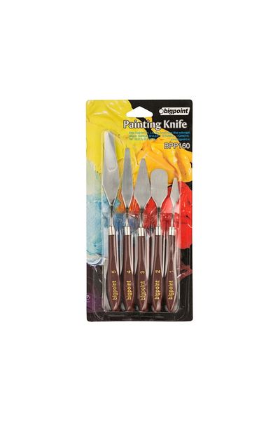 Bigpoint |   Metal Spatula Set, 5-Piece, Stainless Steel Blades, Wood Handle, Painting and Paint Mixing I