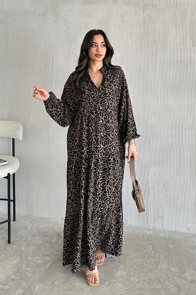 ASEDE Bohemian Viscose Alacati Dress - Button and Print, 100% Viscose, Suitable for Hijab