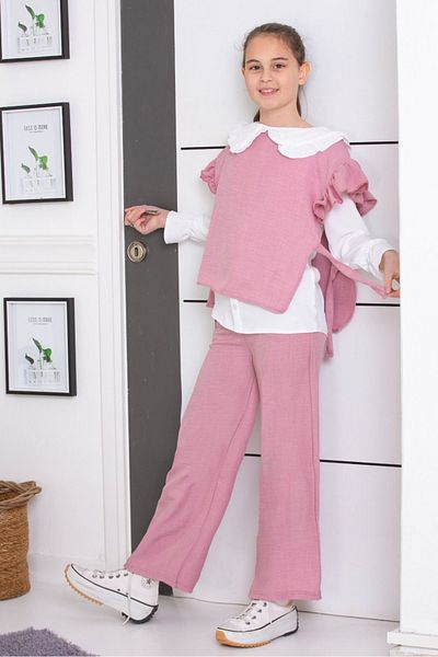 tunays shopping Linen 3 Piece Girl's Suit with Shirt Pants
