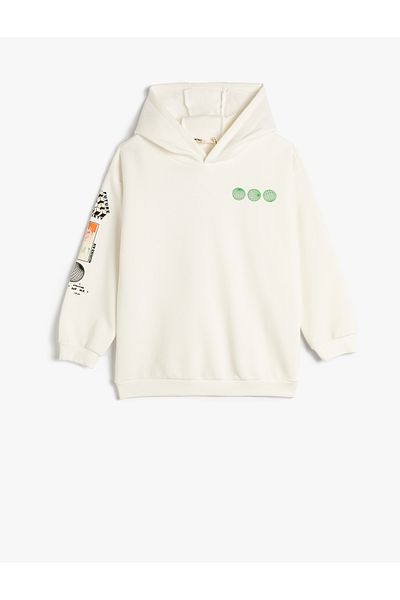 Koton Hooded Sweatshirt Printed on the Back with Ribbed Long Sleeve