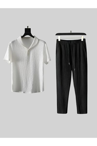 Moda Glo Unisex Summer Lycra Crinkle Fabric - Σετ κοντομάνικο μπλουζάκι και παντελόνι