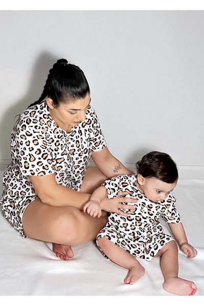 Drop Kids Mother Child Combination Pajama Set Leopard Pattern Short Shorts (Sold Separately)