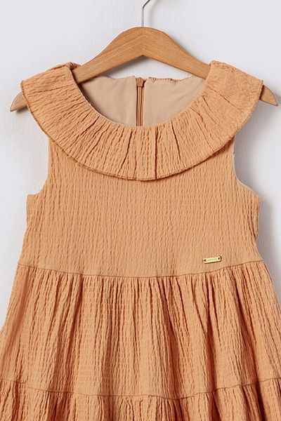 Bebüş Taba Muslin Fabric - Κοριτσίστικο φόρεμα με στρογγυλή λαιμόκοψη και κομμένο κορίτσι 15602