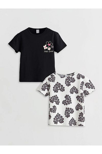 LC Waikiki LCW Kids Ecru Crew Neck Floral T-Shirt για κορίτσια 2 Συσκευασία