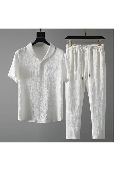 Moda Glo Unisex Summer Lycra Crinkle Fabric - Σετ κοντομάνικο μπλουζάκι και παντελόνι