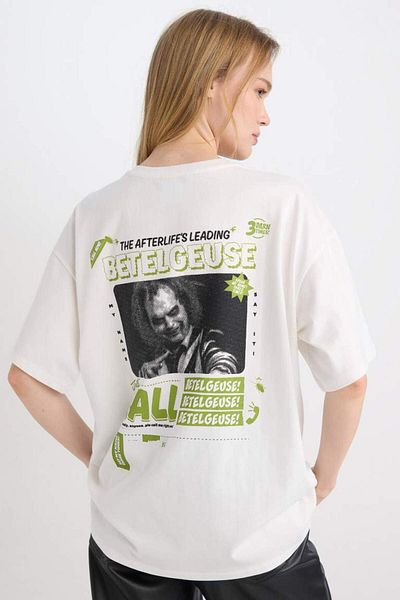 DeFacto New Season Coool Beetlejuice Oversize Wide Fit Crew Neck Printed Short Sleeve
