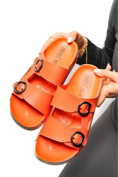 PUREFY Anatomical Women's Slippers - Young Mother's Slippers with Double Bands, Buckles and Lightweight Pomegranate Flower Pattern