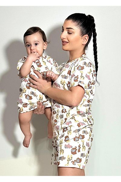 Drop Kids Mother Child Combination Pajama Set Elephant Pattern Short Shorts (Sold Individually)