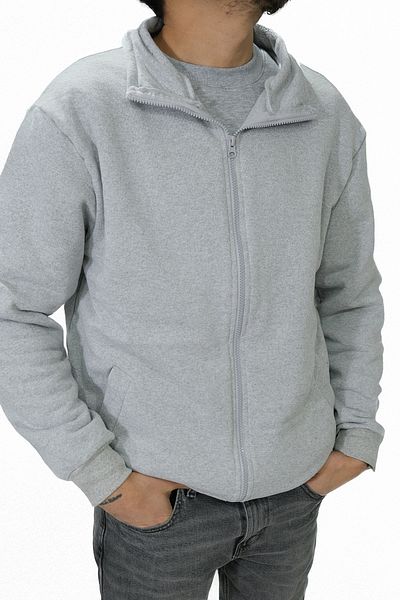 modaberry Unisex Regular Fit Cotton Basic Jacket - Γκρι γιακάς με φερμουάρ και τσέπες