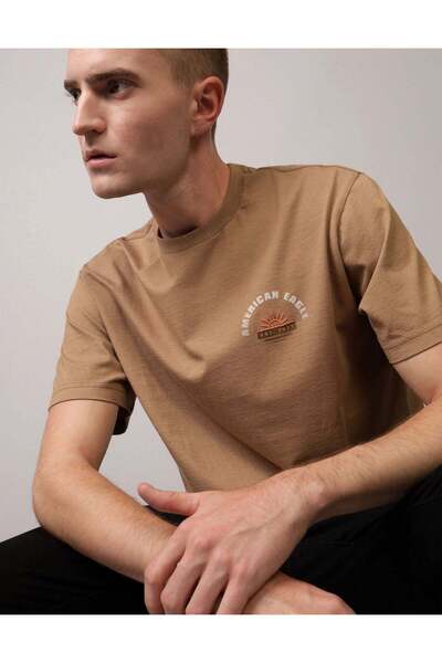AMERICAN EAGLE تي شيرت جرافيكي مطرز بشعار AE