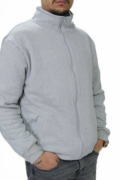 modaberry Unisex Regular Fit Cotton Basic Jacket - Γκρι γιακάς με φερμουάρ και τσέπες