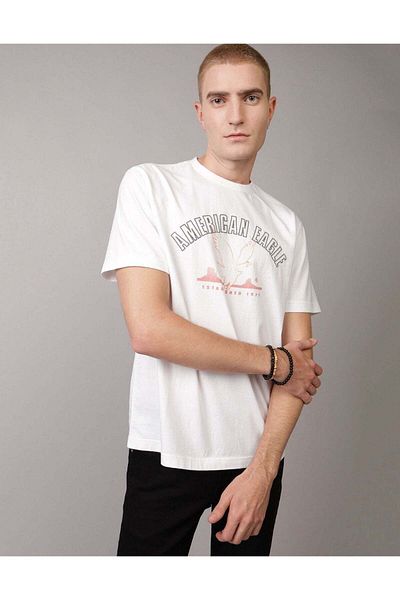 AMERICAN EAGLE تي شيرت جرافيكي مطرز بشعار AE
