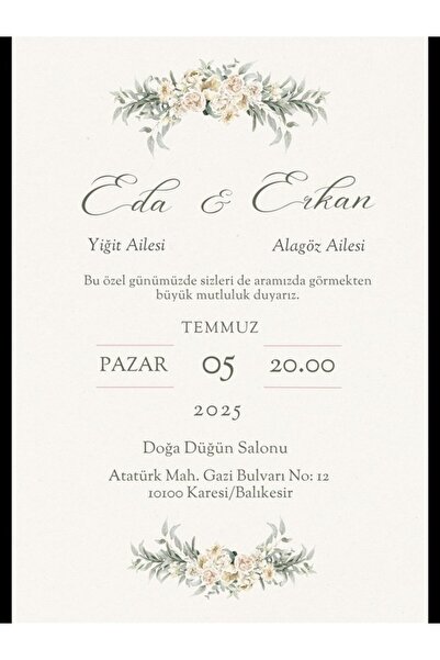 izmirdenet Düğün Davetiyesi , Nişan Davetiyesi , Kına Davetiyesi 50 Adet