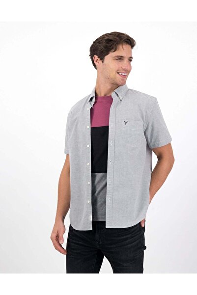 AMERICAN EAGLE قميص AE Classic Fit Oxford بأكمام قصيرة وأزرار
