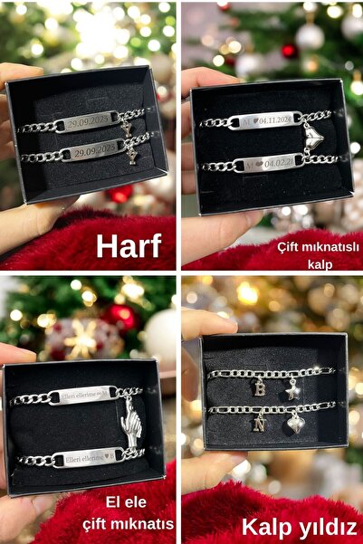 HayDün Kararmaz Çelik 2li Harfli Bileklik Sevgili/çift/arkadaş Bilekliği Unisex Bileklik Sevgililer Günü