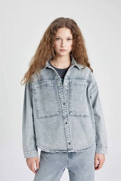 DeFacto Jeanshemdjacke mit Taschen und Druckknopfverschluss B9315ax24sp